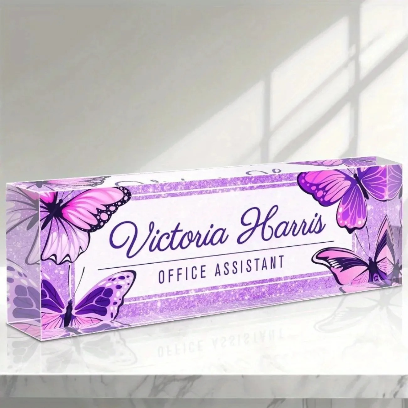 Custom Text Purple Butterfly A - Desk Name Plate review and price