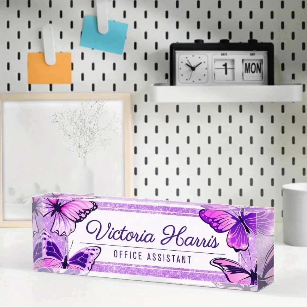 Custom Text Purple Butterfly A - Desk Name Plate review and price